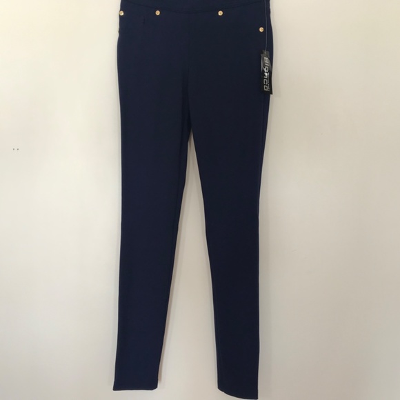 NWT Bianca Nygard Slims Dark Blue Jeggings With Gold Tone Details - Picture 3 of 8